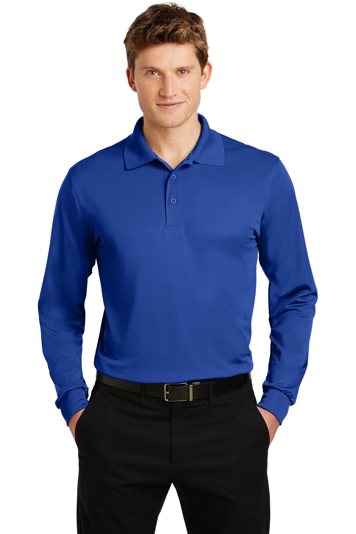 Sport-Tek ST657 Long Sleeve Micropique Sport-Wick Polo Shirt in True Royal Blue size Large | Polyester