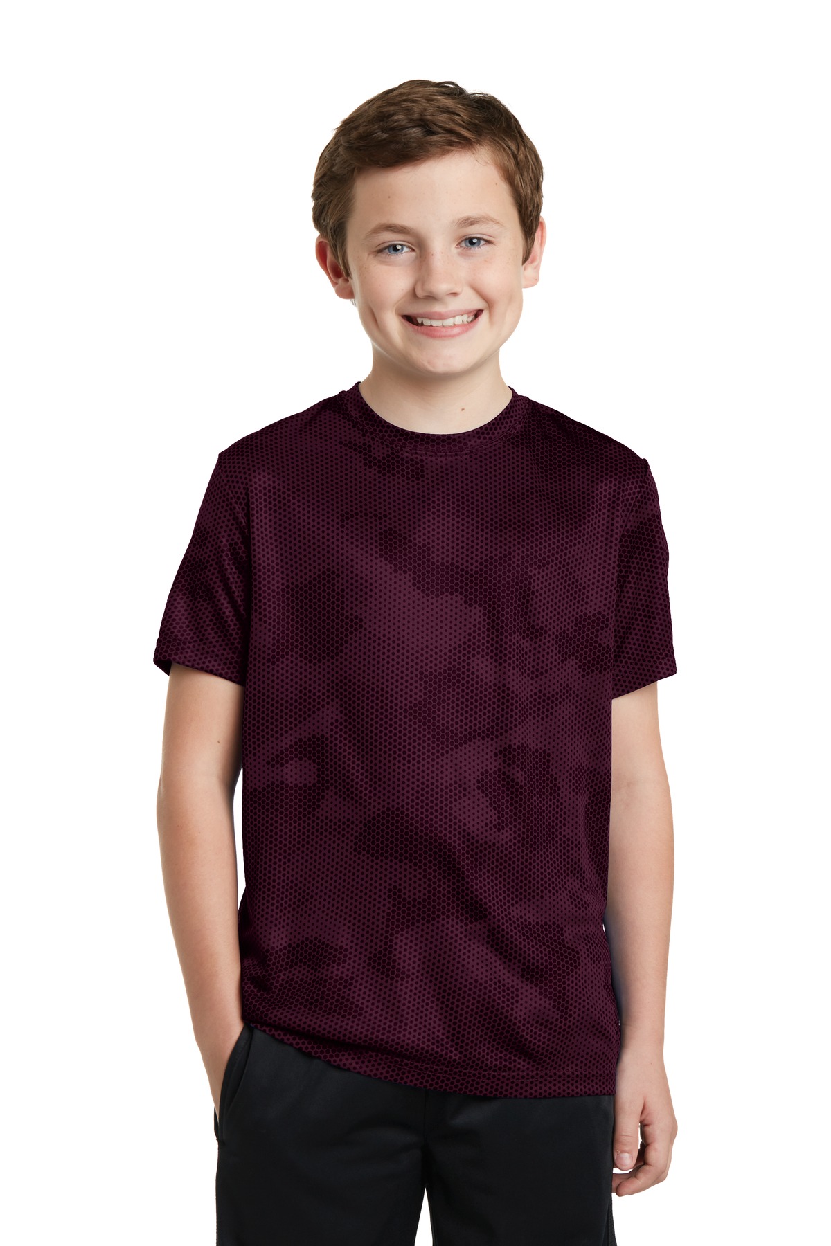 Sport-Tek YST370 Youth CamoHex Top in Maroon size Large | Polyester