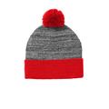 Sport-Tek STC41 Heather Pom Beanie Hat in True Red/Gray size OSFA | Acrylic Blend