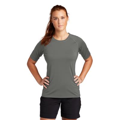 Sport-Tek LST470 Athletic Women's Rashguard Top in Dark Smoke Grey size Medium | Polyester/Spandex Blend