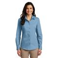 Port Authority LW100 Women's Long Sleeve Carefree Poplin Shirt in Carolina Blue size XL | Cotton/Polyester Blend