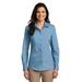 Port Authority LW100 Women's Long Sleeve Carefree Poplin Shirt in Carolina Blue size Large | Cotton/Polyester Blend