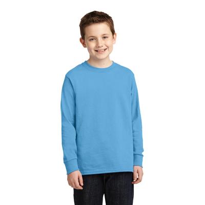 Port & Company PC54YLS Youth Long Sleeve Core Cotton Top in Aquatic Blue size Small