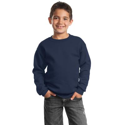 Port & Company PC90Y Youth Core Fleece Crewneck Sweatshirt in Navy Blue size XL | Cotton/Polyester Blend