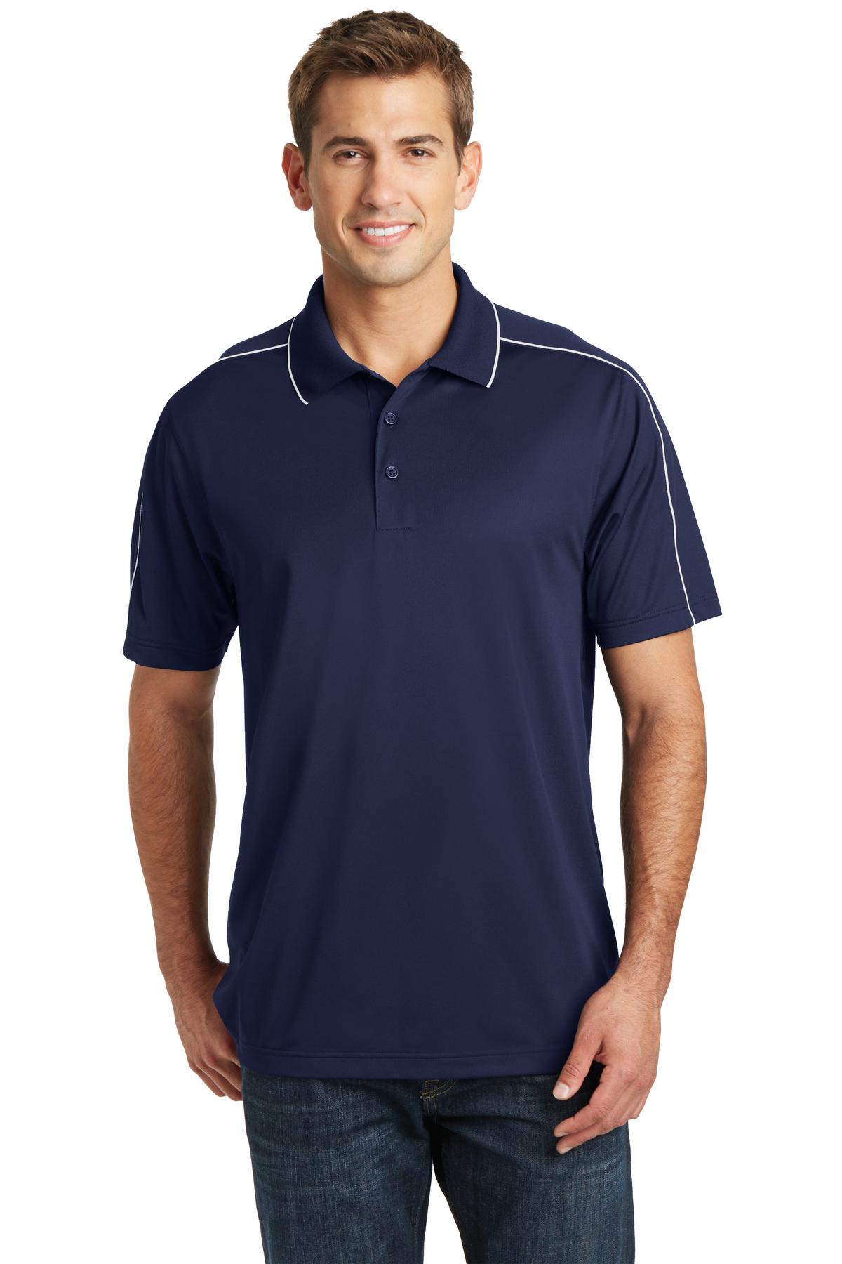 Sport-Tek ST653 Micropique Sport-Wick Piped Polo Shirt in True Navy Blue/White size XS | Polyester
