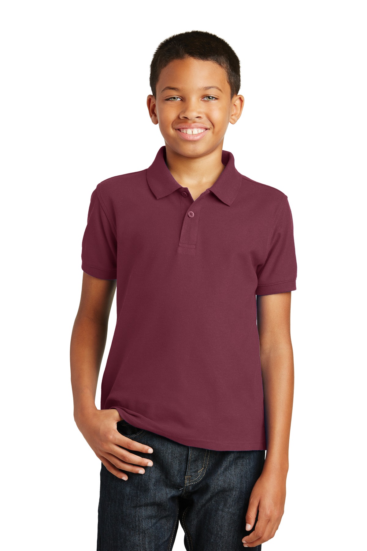 Port Authority Y100 Youth Core Classic Pique Polo Shirt in Burgundy size XS | Cotton Blend