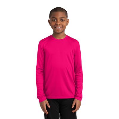 Sport-Tek YST350LS Youth Long Sleeve PosiCharge Competitor Top in Pink Raspberry size XL | Polyester