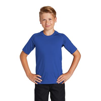 Sport-Tek YST470 Athletic Youth Rashguard Top in True Royal Blue size Large | Polyester/Spandex Blend