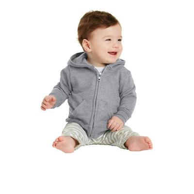 Port & Company CAR78IZH Infant Core Fleece Full-Zip Hooded Sweatshirt in Heather size 06M | Cotton/Polyester Blend