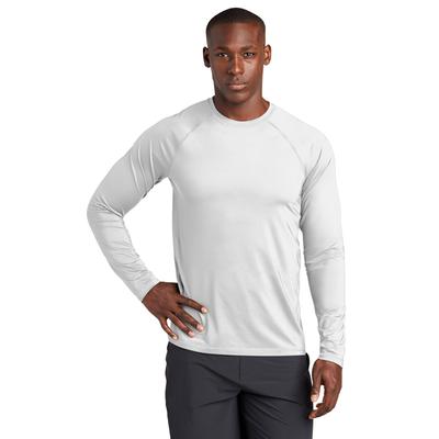 Sport-Tek ST470LS Athletic Long Sleeve Rashguard Top in White size Medium | Polyester/Spandex Blend