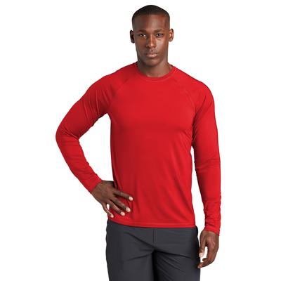 Sport-Tek ST470LS Athletic Long Sleeve Rashguard Top in True Red size 2XL | Polyester/Spandex Blend