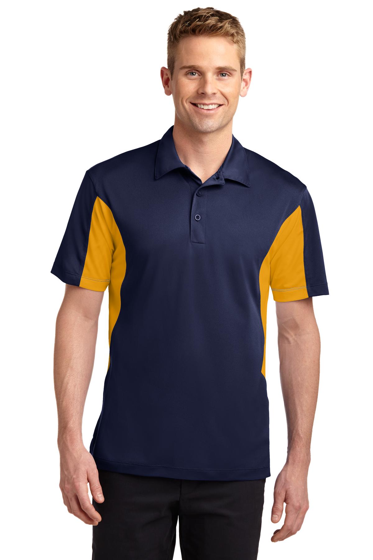Sport-Tek ST655 Side Blocked Micropique Sport-Wick Polo Shirt in True Navy Blue/Gold size 5XL | Polyester