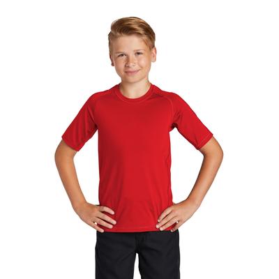 Sport-Tek YST470 Athletic Youth Rashguard Top in True Red size Small | Polyester/Spandex Blend