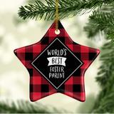 The Holiday Aisle® World's Best Foster Parent Star Holiday Shaped Ornamennt Ceramic/Porcelain in Black/Red | 3.1 H x 3.1 W x 0.5 D in | Wayfair