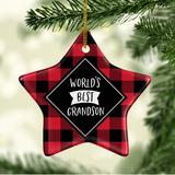 The Holiday Aisle® World's Best Grandson Star Holiday Shaped Ornamennt Ceramic/Porcelain in Black/Red | 3.1 H x 3.1 W x 0.5 D in | Wayfair