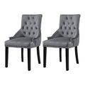 Redd Royal Set of 2 Dining Room Chair with Arms and Soft Padded Seat Velvet Armchair for Kitchen Living Room, Upholstered Studded Occasional Chair with Black Pine Wood Legs, Light Grey