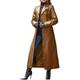 HAOXUAN Womens Winter PU Leather Trench Coats Slim Fit Button Up Long Jacket Faux Fur Trench Coats Outwear,Brown,L