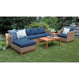 Rosecliff Heights Pateley Hillgrove 6 Piece Sectional Seating Group Wood/Natural Hardwoods in Blue | Outdoor Furniture | Wayfair