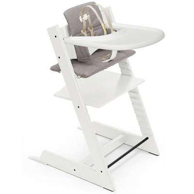 Tripp Trapp High Chair and Cushion with Stokke Tray -- White / Icon Grey