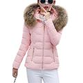 OMZIN Women Parka Jacket Outwear Women Down Coat Lined Fur Collar Warm With Fur Hood Outwear Quilted Jacket Pink L