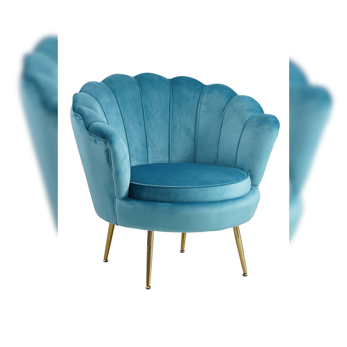 SalesFever Muschel-Sessel | Bezug Samt-Stoff | Gestell Metall goldfarben | B 78 x T 76 x H 78,5 cm | blau Image