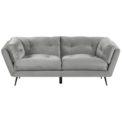 Sofa Grau 3-Sitzer aus Samtstoff mit Steppungen und großen Kissen Retro Minimalistisch Wohnzimmer Flur Modernes Design