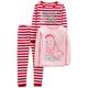 Simple Joys by Carter's Unisex Kinder 3-Piece Snug-Fit Cotton Christmas Pajama Pyjama-Set, Rosa Katze/Rot Streifen, 5 Jahre (3er Pack)