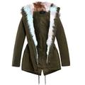 Womens Padded Coat Khaki Hooded Faux Fur Parka Size 8 10 12 14 16 Fishtail