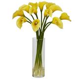 Primrue Mini Calla Lilies Floral Arrangement in Glass Vase Polyester/Faux Silk/Plastic/Fabric | 20 H x 15 W x 15 D in | Wayfair