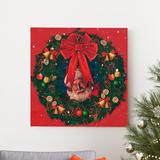 The Holiday Aisle® Santa Wreath I - Wrapped Canvas Graphic Art Print Canvas, Solid Wood in Green/Red | 24 H x 24 W x 1 D in | Wayfair