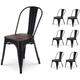 KOSMI - Lot de 6 chaises en métal noir mat avec assise en bois massif foncé - Style industriel