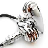 Krator 2pcs Chrome Heavy Duty Motorcycle Turn Signals Finned Grill Scalloped Blinkers Compatible with Honda Silver Wing Trail 70 90 110 125