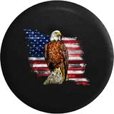 Rustic Vintage American Flag Bald Eagle Pearched on Stone Spare Tire Cover for Jeep RV 29 Inch