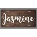 Jasmine Name Wood Style License Plate Tag Vanity Novelty Metal | UV Printed Metal | 6-Inches By 12-Inches | Car Truck RV Trailer Wall Shop Man Cave | NP194