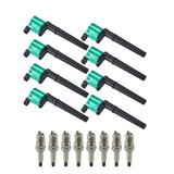 Set of 8 ISA Brand Green Color Ignition Coilss & Spark Plugs Compatible with 2003 2004 Ford Mustang SVT Cobra 10th Anniversary Coupe 2-Door 4.6L V8 Replacement for UF191