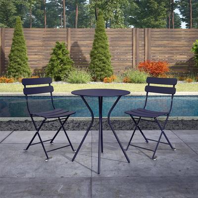 Natural & Navy Garden Chair and Table Set Acacia Wood Frame w/ Padded Cushion Patio Bistro Furniture Set w/ Round Table & 2 Chairs for Indoor Poolside Porch DORTALA 3 Pieces Outdoor Folding Bistro Set Natural Finish 