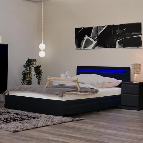 Led Bett nube – Schwarz, 140 x 200 cm – inkl. Lattenrost und Schubladen i Polsterbett Design Bett