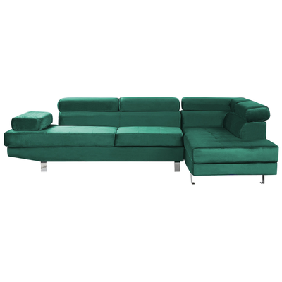 5-Sitzer Ecksofa Smaragdgrün Samt L-Förmig mit Chaiselongue Linksseitig Verstellbare Kopfstützen Klassisch Modern Wohnzi