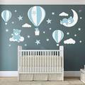 Teddy Wall Stickers for Baby Boys Nursery Room with Moon and Stars in Blue