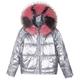 ZSYDS Womens Down Jacket, Women in Pure Hooded Ladies Jacket Shiny Colours Faux Fur Trim Puffer Parka Bubble Jacket (Color : Silver, Size : XXL)