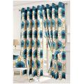 Hendem Tradings® Ring Top Curtains Thick Poly-Cotton Floral Print Eyelet Lined Pair Curtain (Isla Poppy Teal, 90" x 72")