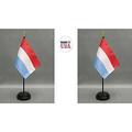 Made in The USA. 2 Luxembourg Rayon 4 x6 Miniature Office Desk & Little Hand Waving Table Flags Includes 2 Flag Stands & 2 Small Mini Luxembourger Stick Flags