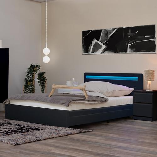 Led Bett nube – Dunkelgrau, 140 x 200 cm – inkl. Lattenrost und Schubladen i Polsterbett Design