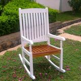 International Caravan VF4108-Wht and Oak Outdoor Wood Porch Rocker White and Oak