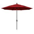 California Umbrella 11 ft. Fiberglass Market Umbrella Collar Tilt DV - Matted Black-Sunbrella-Jockey Red