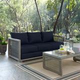 Modway Aura Outdoor Patio Wicker Rattan Sofa in Gray Navy