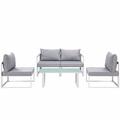 Fortuna 5 Piece Outdoor Patio Sectional Sofa Set White Gray