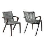 Brielle Outdoor Patio Gray Rope Arm Chair in Earth Finish - Set of 2