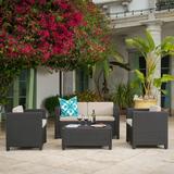 Cascada 4 Piece Wicker Chat Set with Cushions and Cover Dark Brown Beige
