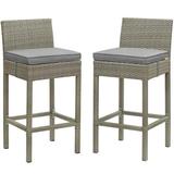 Modway Conduit Rattan Outdoor Bar Stool in Light Gray and Gray (Set of 2)